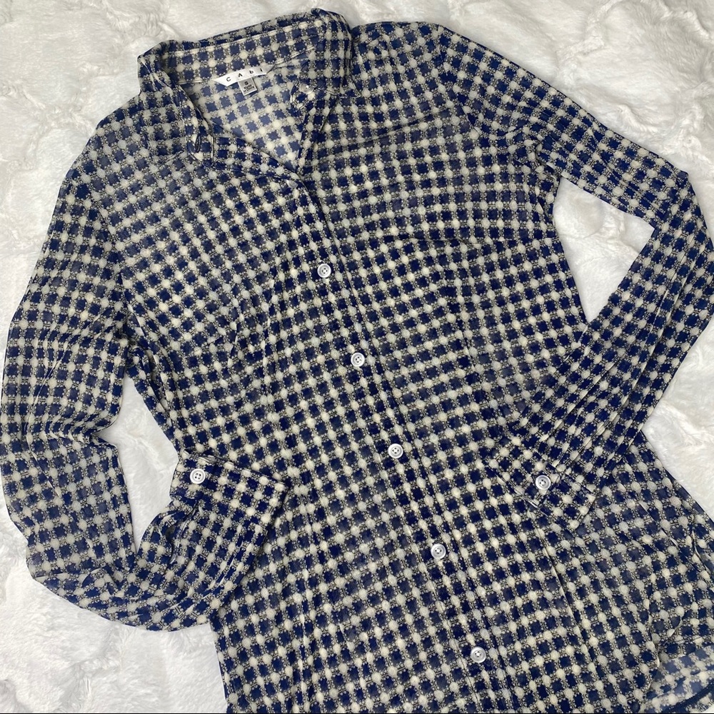 Cabi Sheer Navy Check Pattern Button Down Shirt - image 4